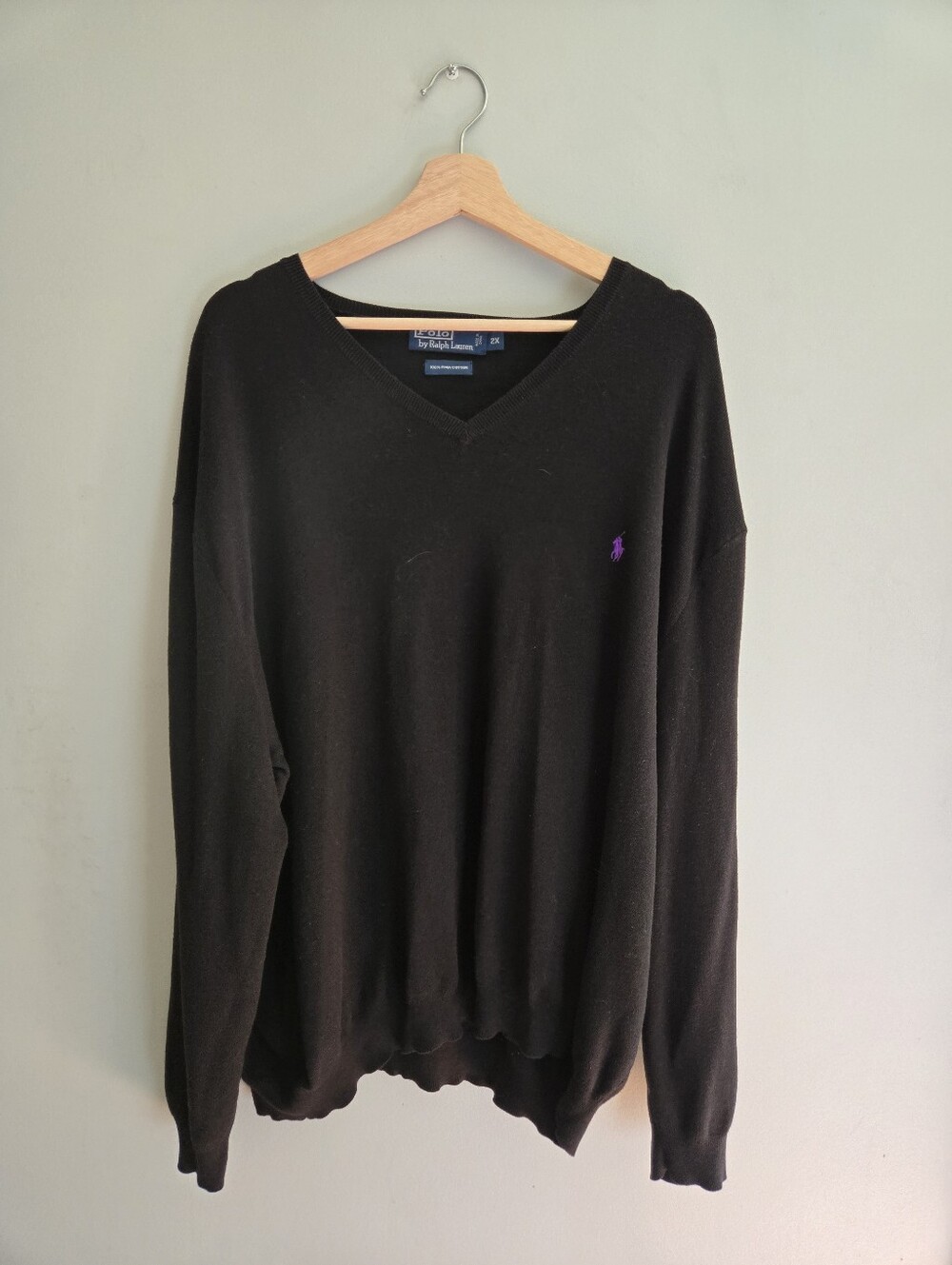 Polo Ralph Lauren 2X Pima Cotton V Neck Sweater Purple Pony Golf Style Unisex
